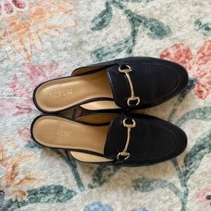 J. Crew Black Mules with Gold Hardware
